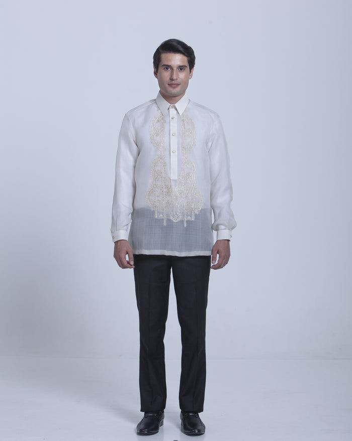 Men’s Formal Barong Tagalog, Textured Pure Natural Silk