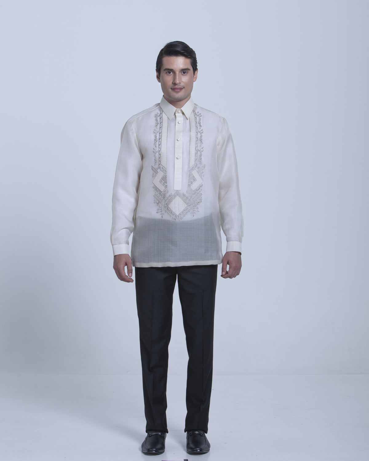 Men’s Formal Barong Tagalog, Textured Pure Natural Silk