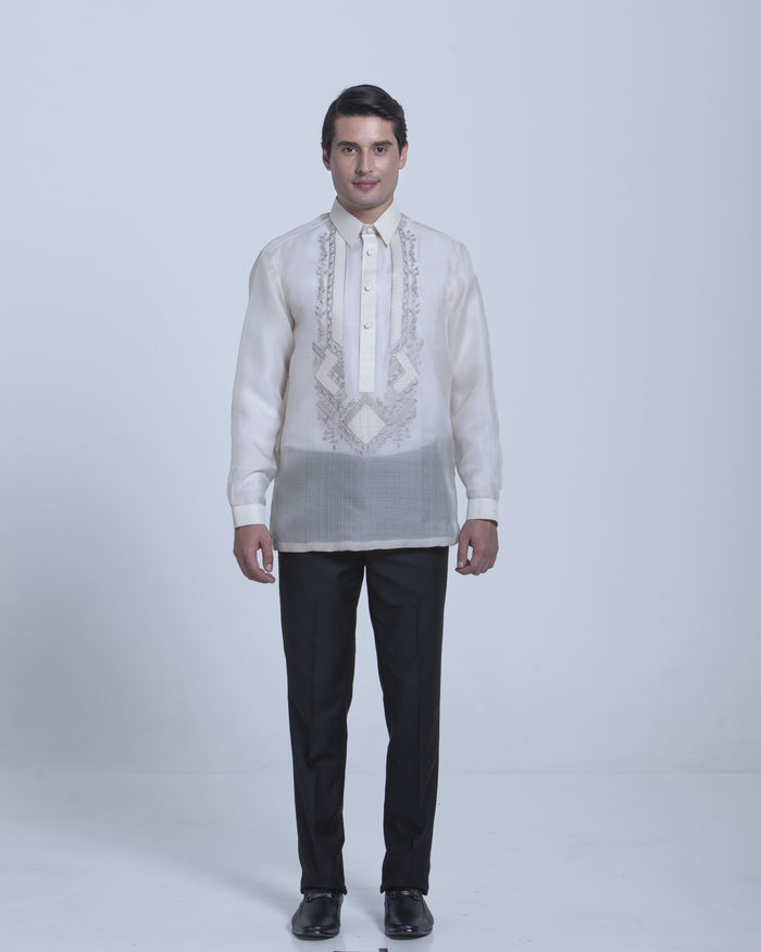Men’s Formal Barong Tagalog, Textured Pure Natural Silk