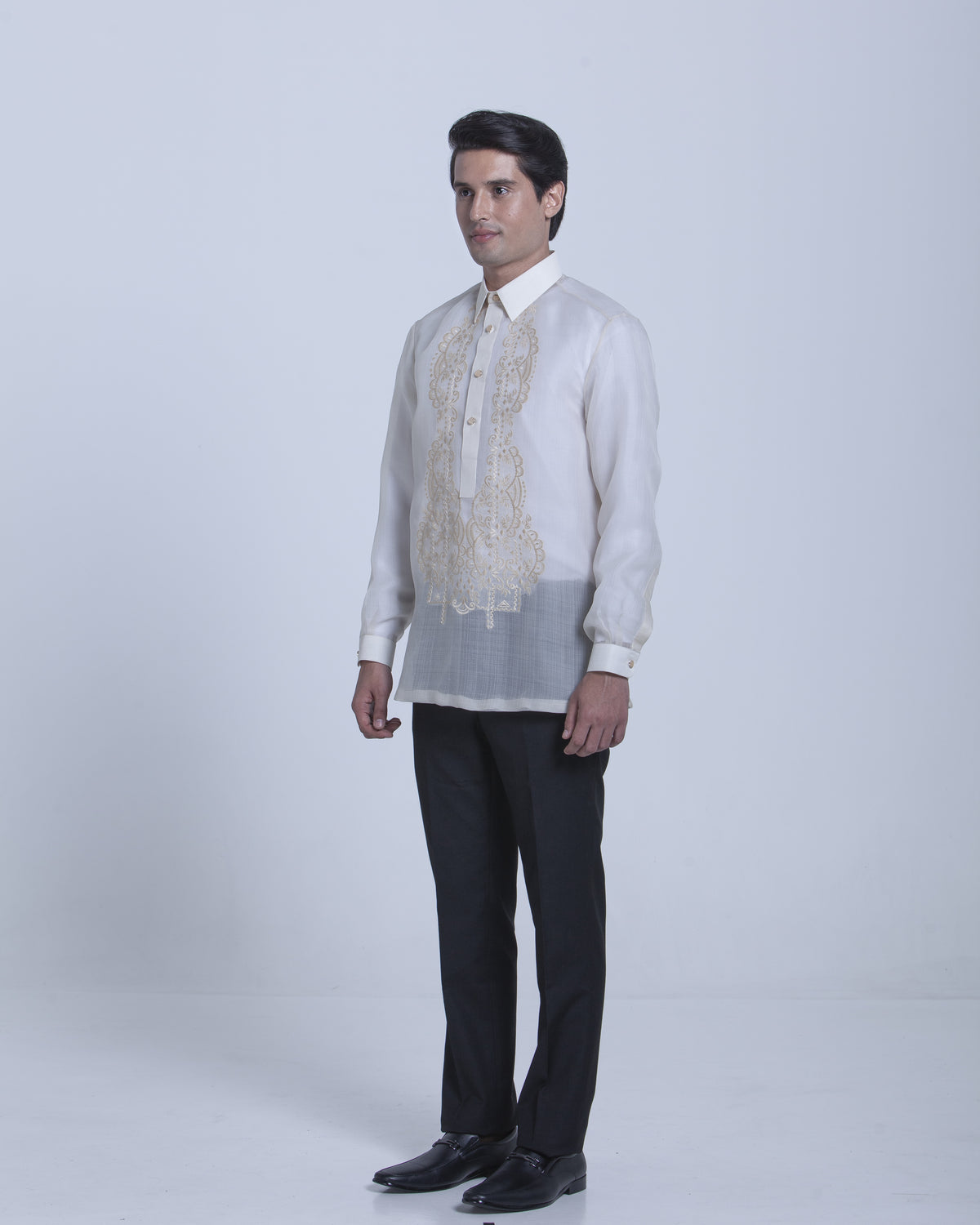 Men’s Formal Barong Tagalog, Textured Pure Natural Silk
