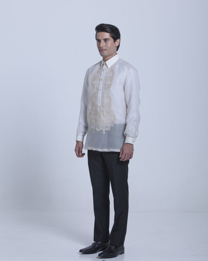 Men’s Formal Barong Tagalog, Textured Pure Natural Silk