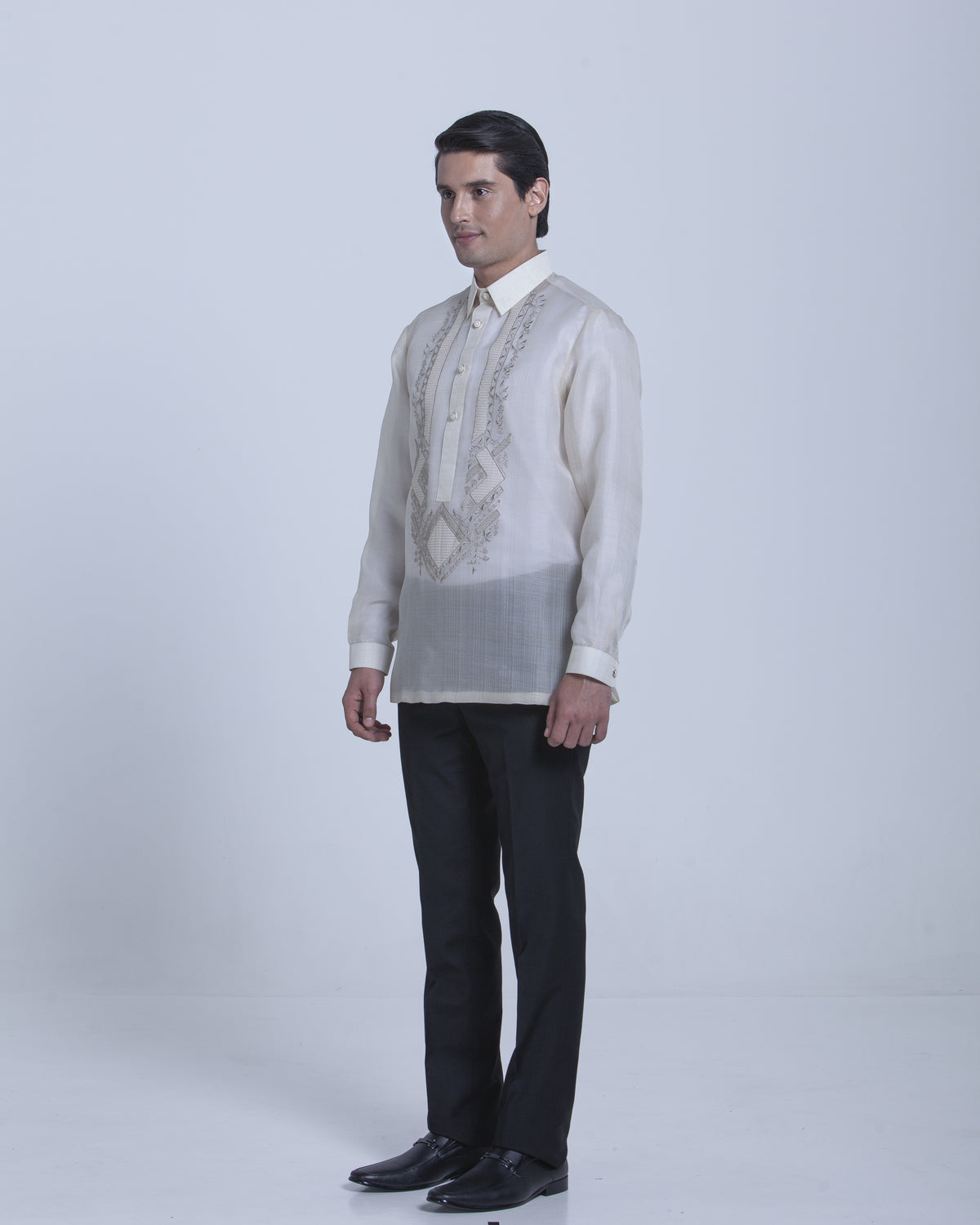 Men’s Formal Barong Tagalog, Textured Pure Natural Silk