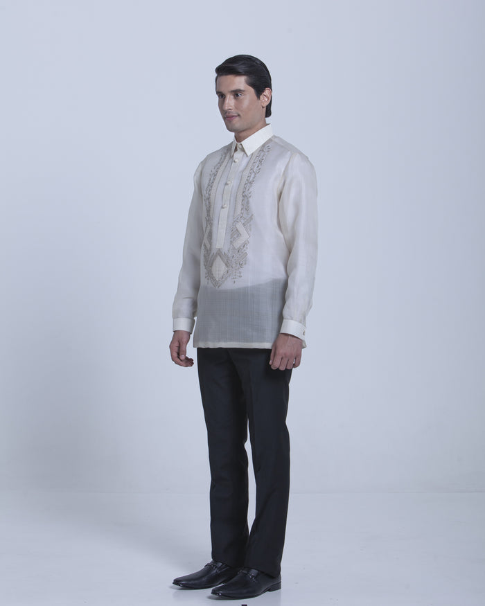 Men’s Formal Barong Tagalog, Textured Pure Natural Silk