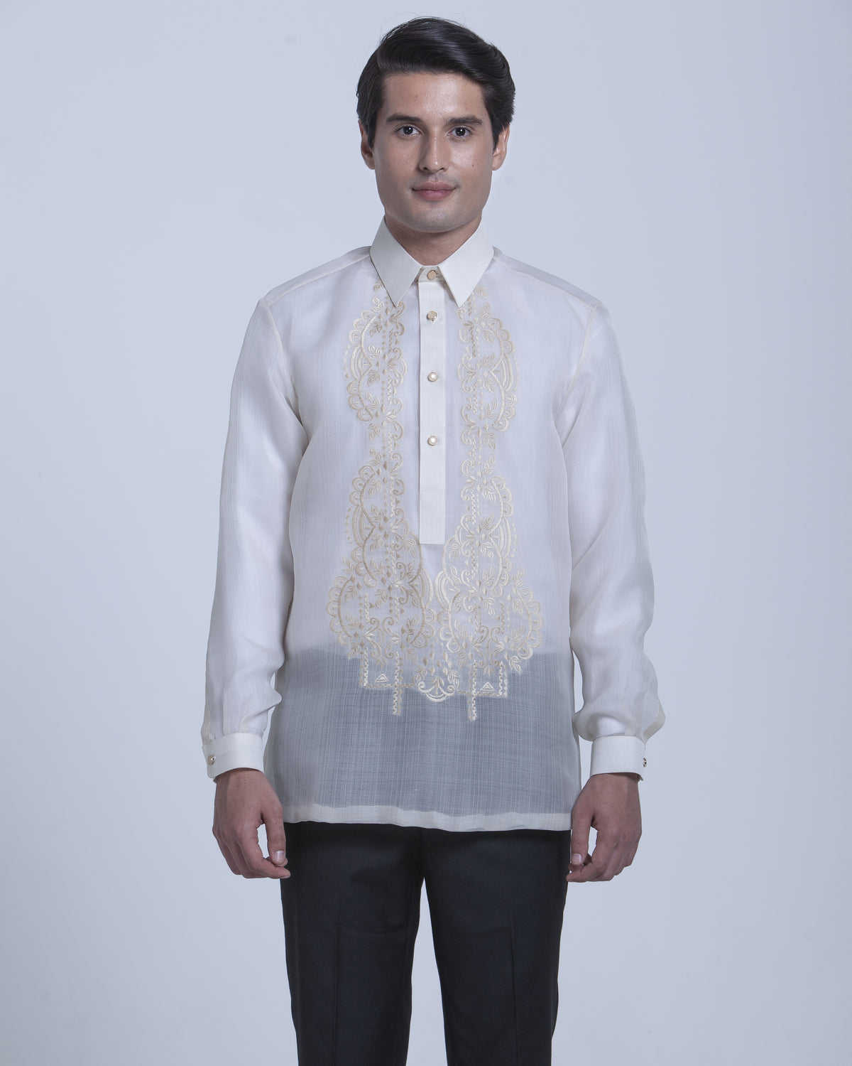 Men’s Formal Barong Tagalog, Textured Pure Natural Silk