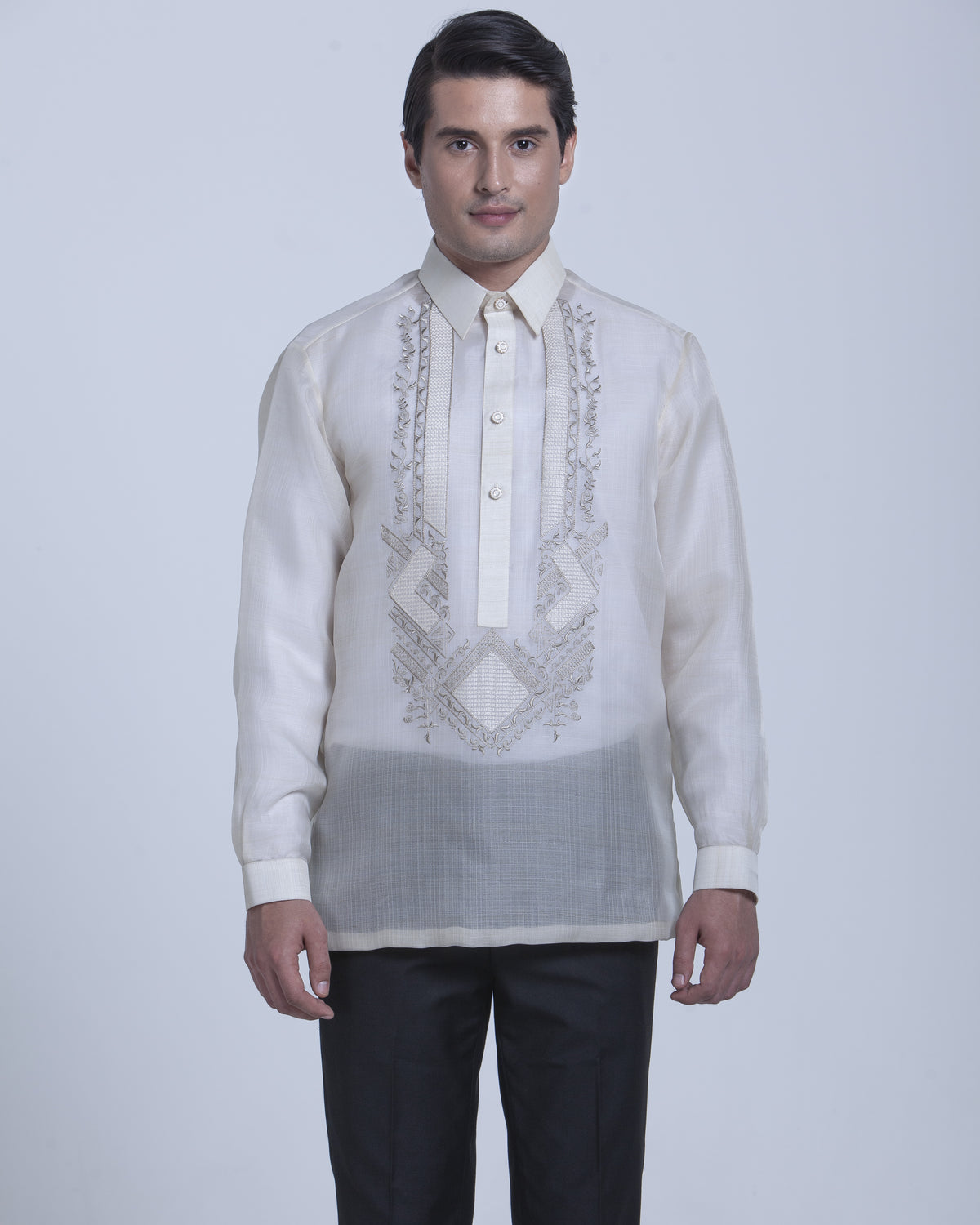 Men’s Formal Barong Tagalog, Textured Pure Natural Silk