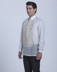 Men’s Formal Barong Tagalog, Textured Pure Natural Silk