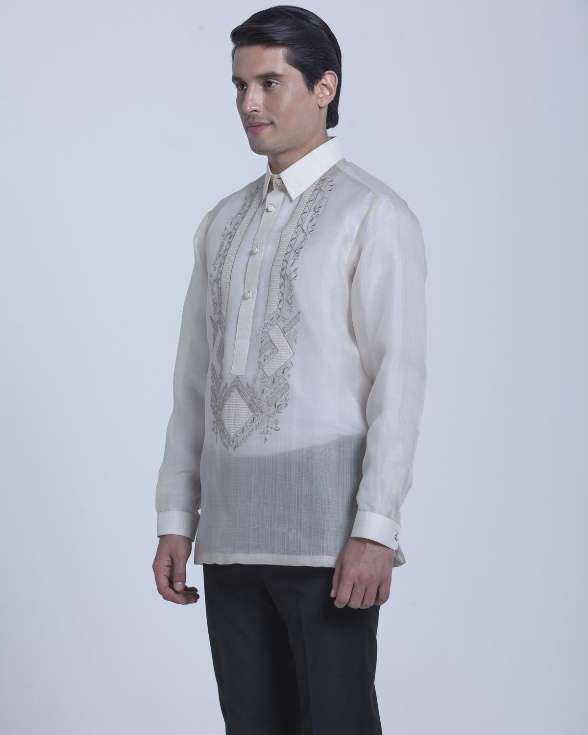 Men’s Formal Barong Tagalog, Textured Pure Natural Silk