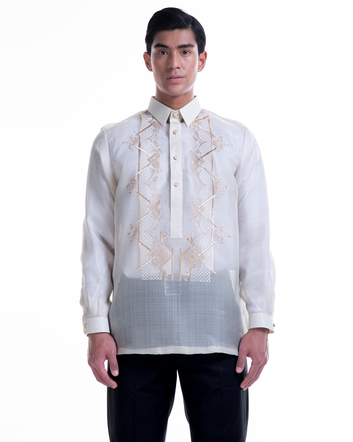 Men’s Formal Barong Tagalog, Textured Pure Natural Silk