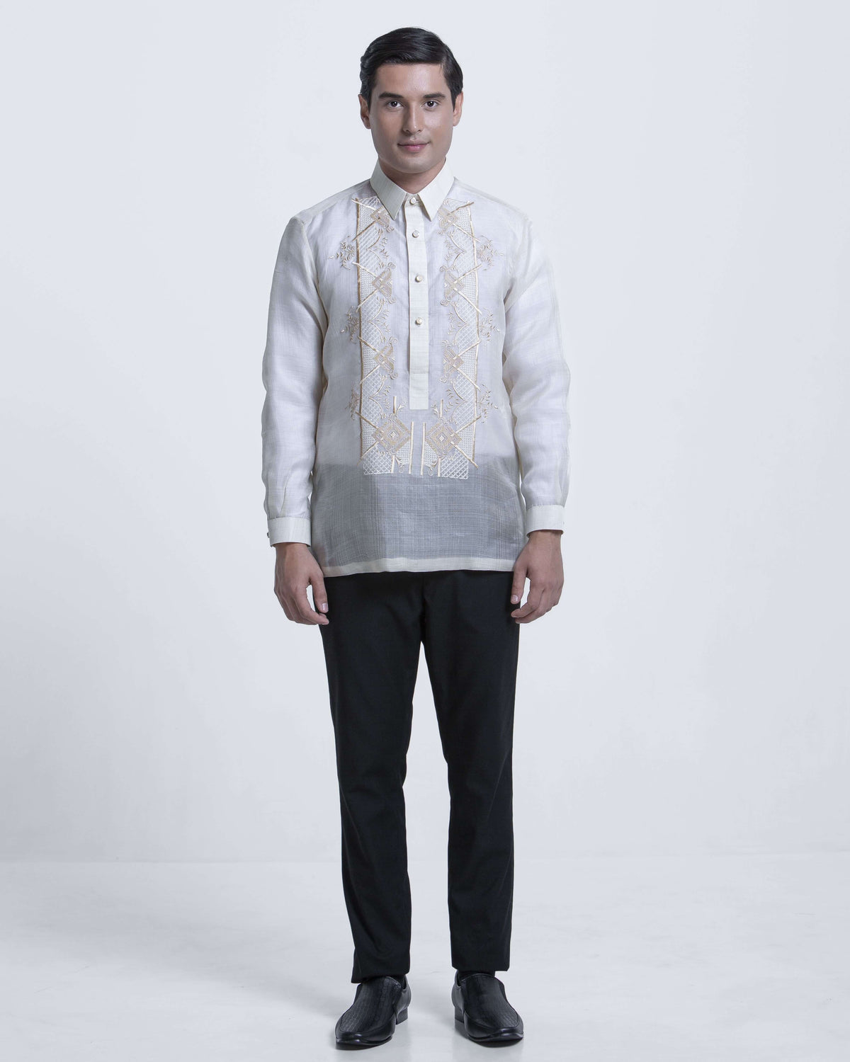 Men’s Formal Barong Tagalog, Textured Pure Natural Silk