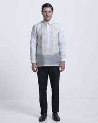 Men’s Formal Barong Tagalog, Textured Pure Natural Silk