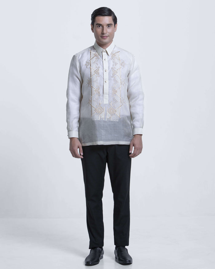 Men’s Formal Barong Tagalog, Textured Pure Natural Silk