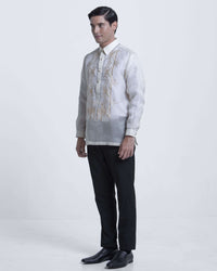 Men’s Formal Barong Tagalog, Textured Pure Natural Silk