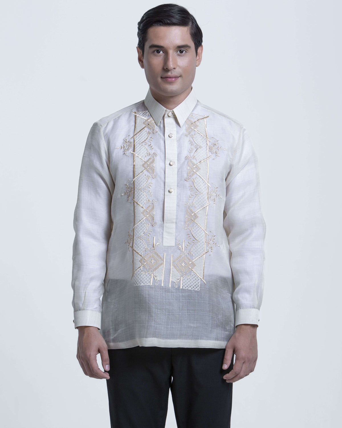 Men’s Formal Barong Tagalog, Textured Pure Natural Silk