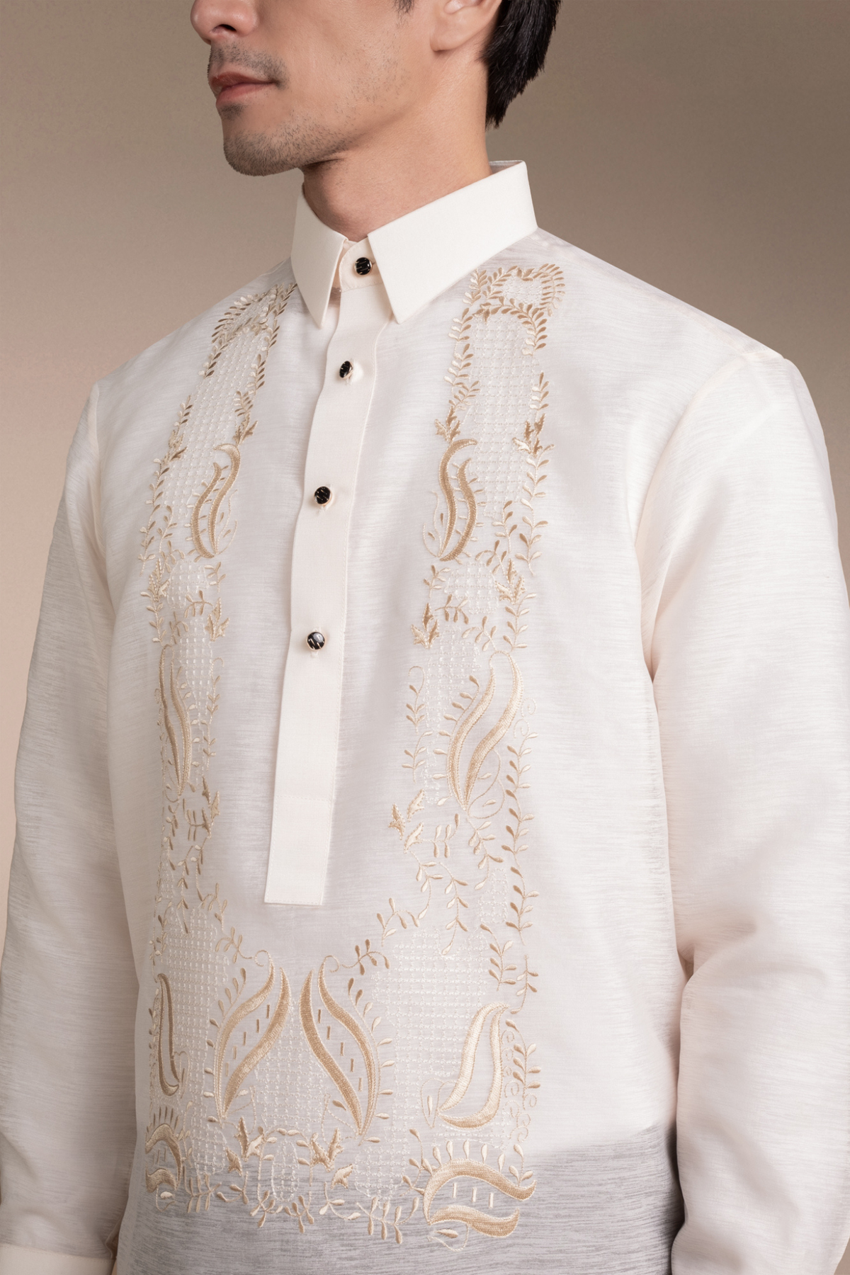 Onesimus Mens Formal Barong Tagalog, Frosted Faux silk, Embroidered.