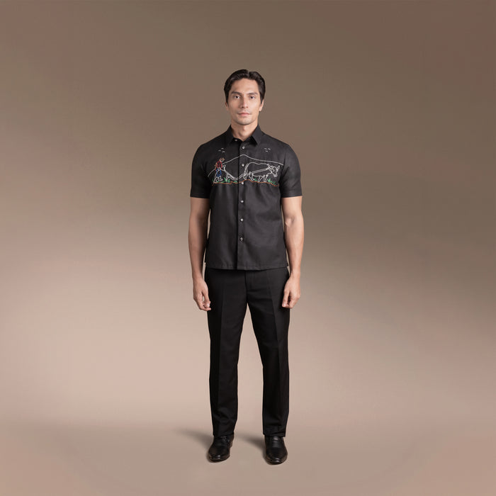 Onesimus Mens Formal Barong Tagalog, Frosted Faux Silk, Embroidered