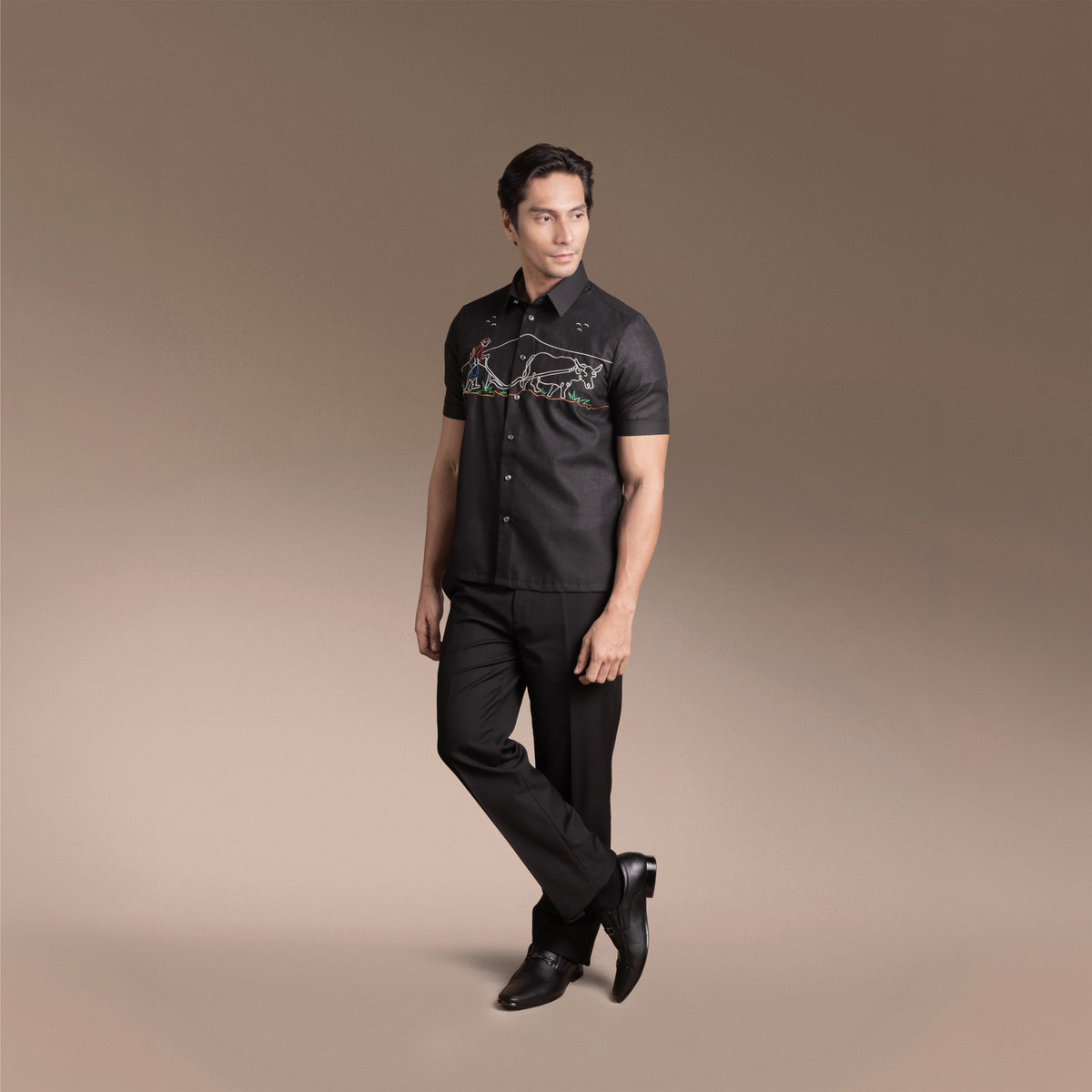 Onesimus Mens Formal Barong Tagalog, Frosted Faux Silk, Embroidered