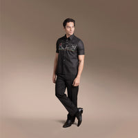 Onesimus Mens Formal Barong Tagalog, Frosted Faux Silk, Embroidered