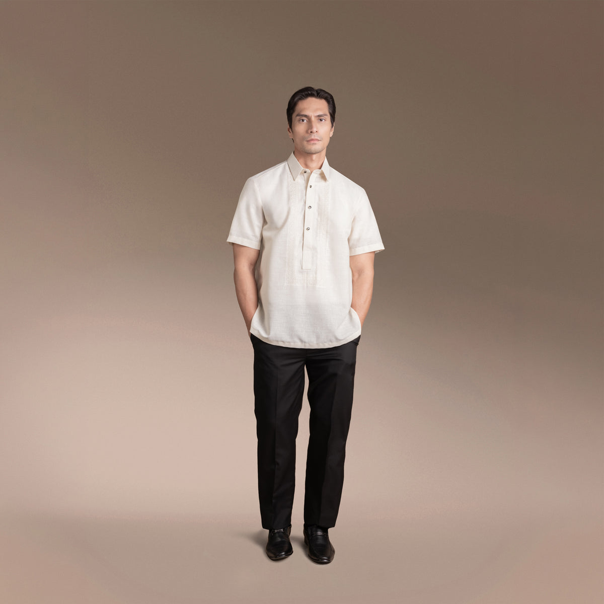 Men’s Office Barong, Polyester-cotton Blend, Embroidered