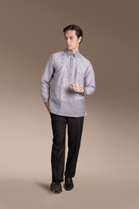 Onesimus Mens Formal Barong Tagalog, Frosted Faux silk, Embroidered.
