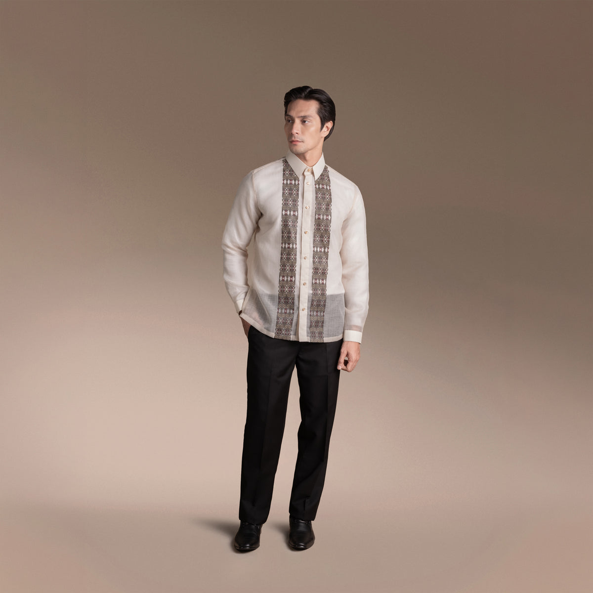 Onesimus Men’s Formal Barong Tagalog, Textured Faux Silk, Printed