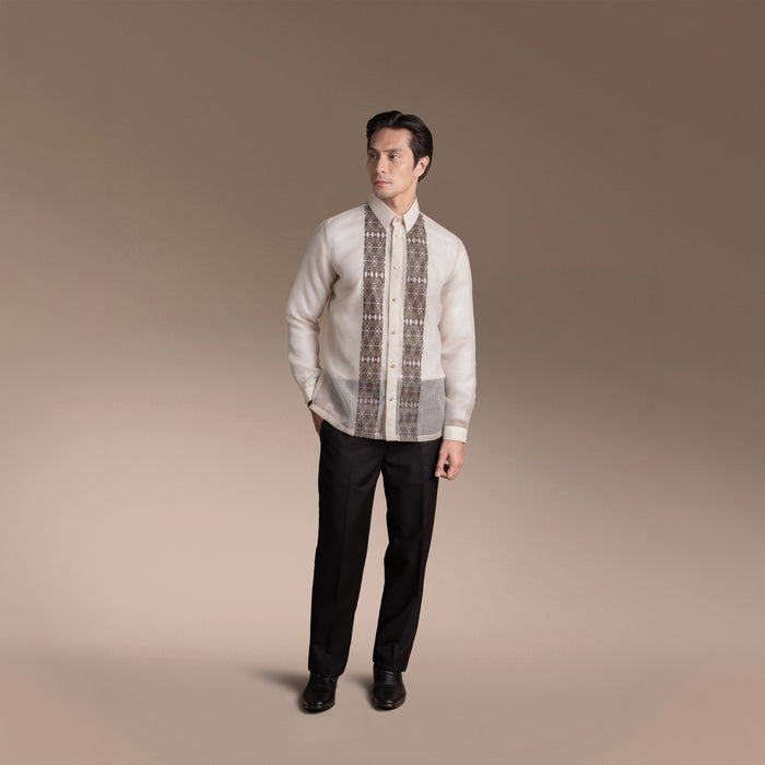 Onesimus Men’s Formal Barong Tagalog, Textured Faux Silk, Printed