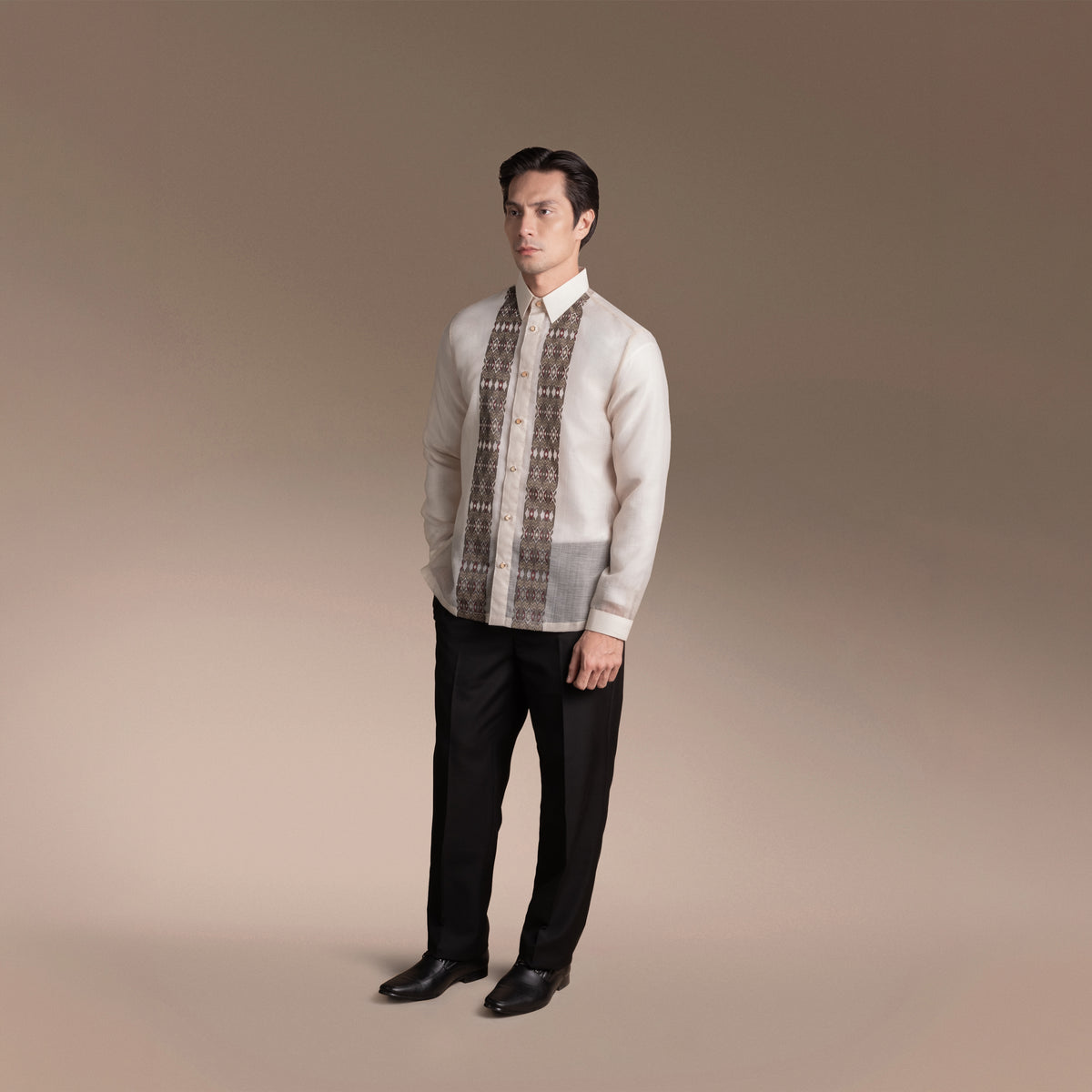 Onesimus Men’s Formal Barong Tagalog, Textured Faux Silk, Printed
