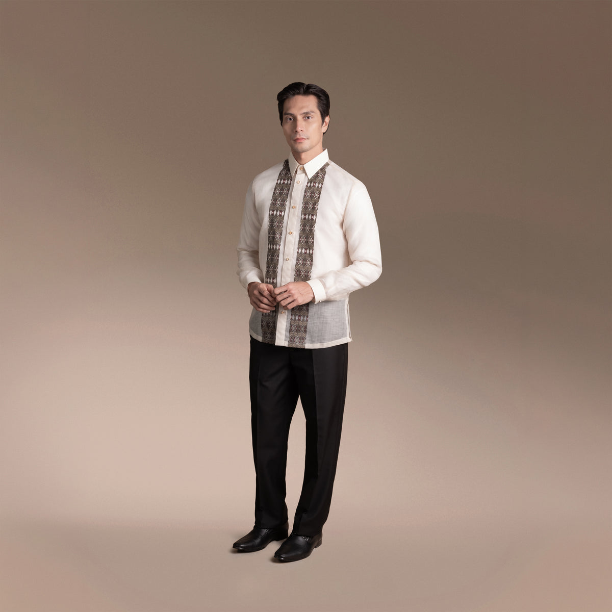 Onesimus Men’s Formal Barong Tagalog, Textured Faux Silk, Printed