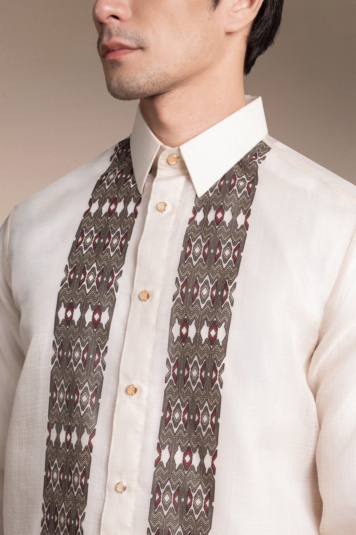 Onesimus Men’s Formal Barong Tagalog, Textured Faux Silk, Printed