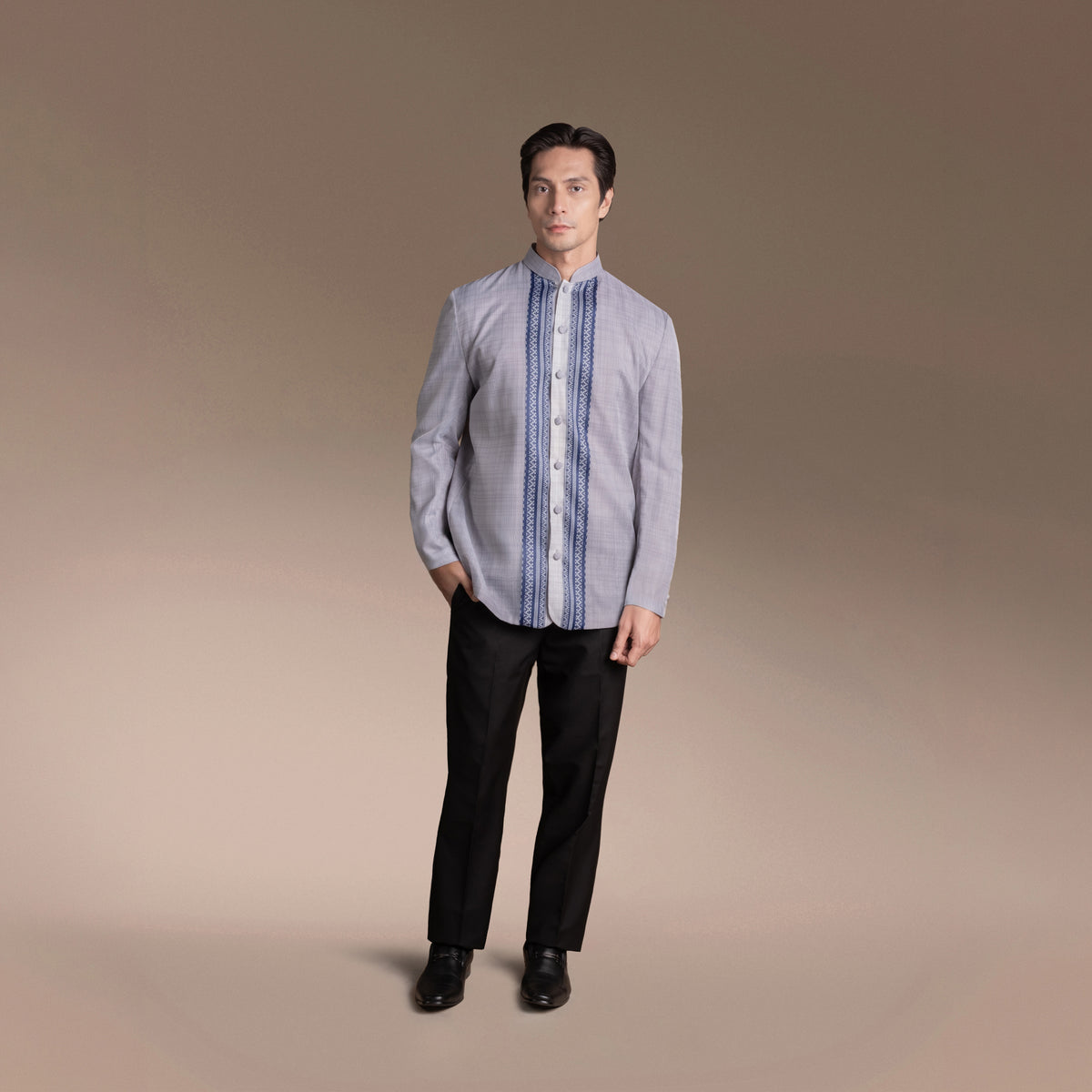 Onesimus Men’s Formal Barong Tagalog, Classic Faux silk, Knit in Embroidered