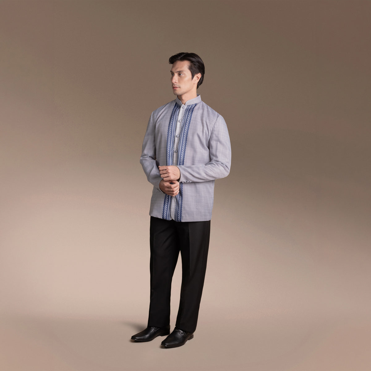Onesimus Men’s Formal Barong Tagalog, Classic Faux silk, Knit in Embroidered