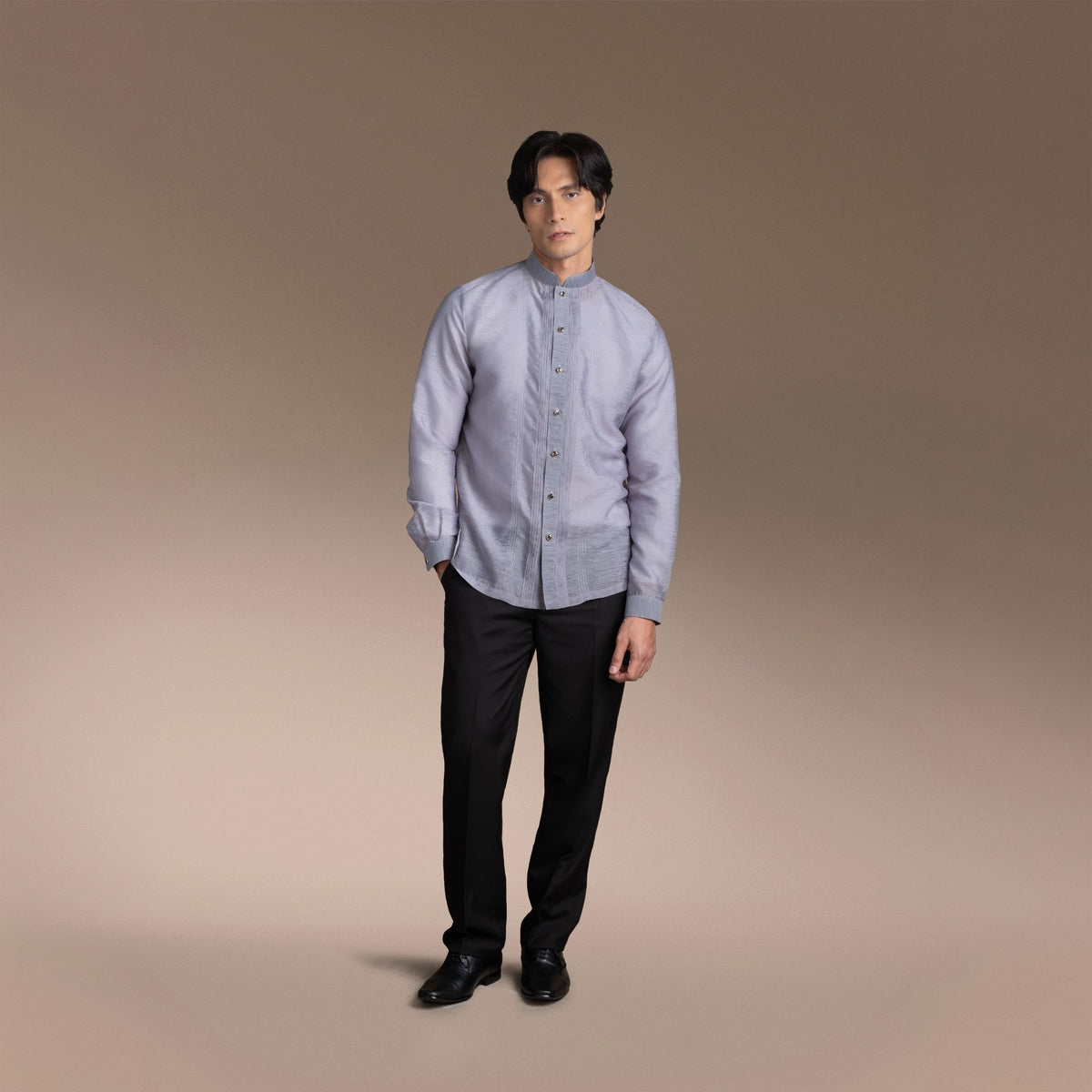 Men's Formal Barong Tagalog, Frosted Faux Silk