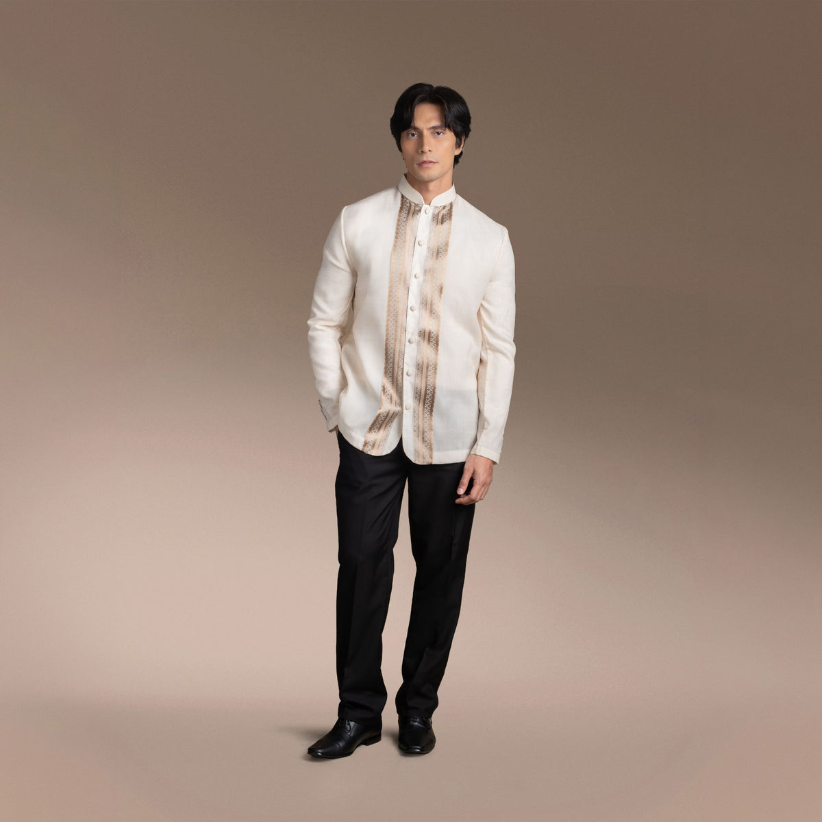 Men's Formal Barong Tagalog, Texture Faux Silk