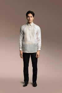 Onesimus Mens Formal Barong Tagalog, Frosted Faux Silk, Embroidered