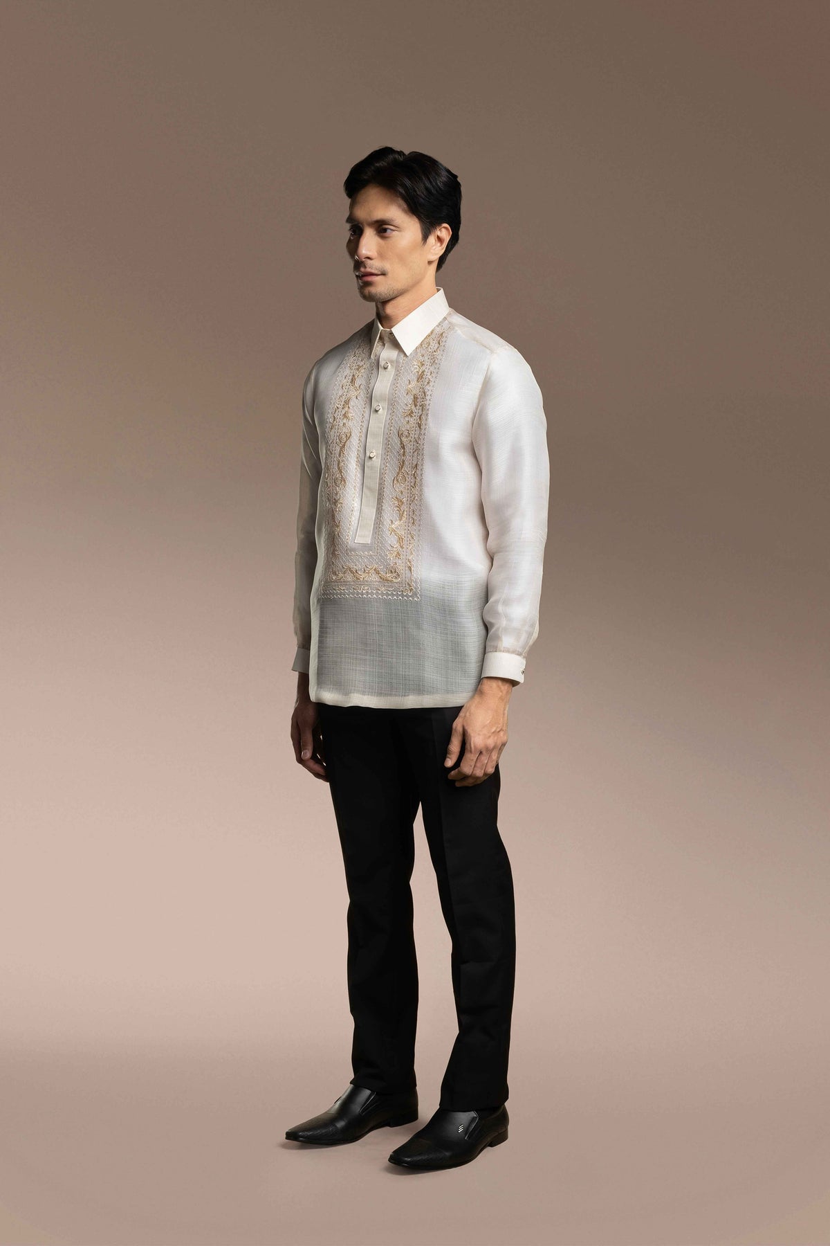 Onesimus Mens Formal Barong Tagalog, Frosted Faux Silk, Embroidered