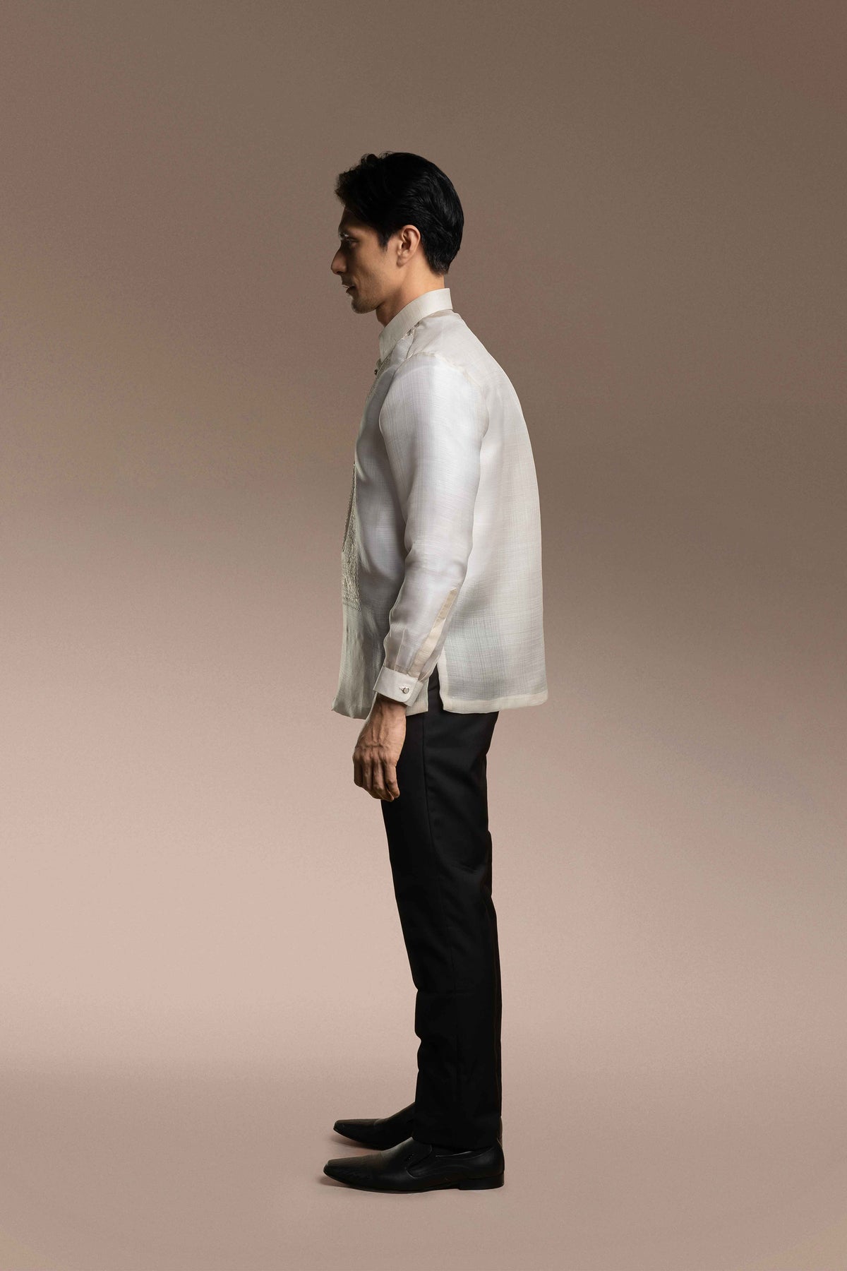 Onesimus Mens Formal Barong Tagalog, Frosted Faux Silk, Embroidered