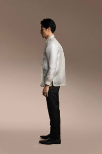 Onesimus Mens Formal Barong Tagalog, Frosted Faux Silk, Embroidered