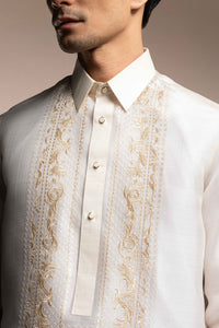 Onesimus Mens Formal Barong Tagalog, Frosted Faux Silk, Embroidered